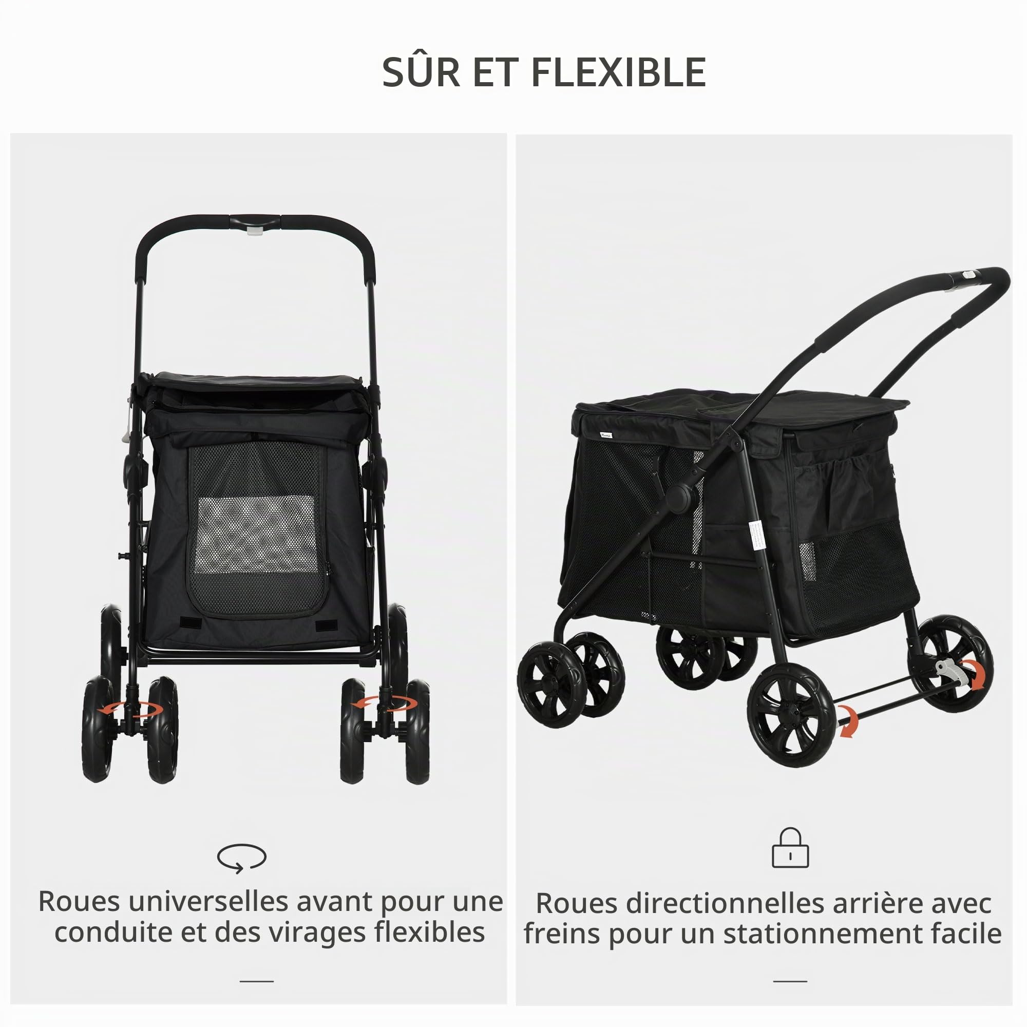 PawHut Poussette pliable avec coussin noir