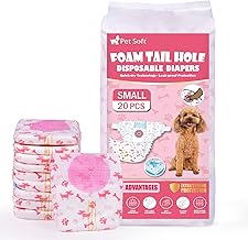 Pet Soft Dog Nappies Female, 20 Count Disposable Dog Pants Female Small, Super Absorbent Disposable Dog Diapers for Girl Dogs in Season/Heat/Incontinence with Adjustable Tail Hole (S 20Count)