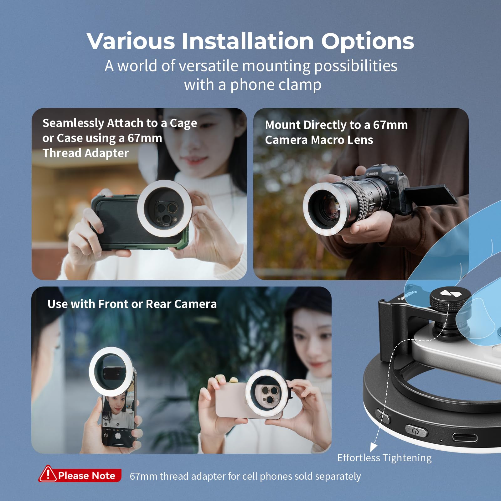 SMALLRIG Vibe P30 67mm Ring LED Videoleuchte, Zweifarbiges Licht in Pulvergröße mit Hohem CRI ≥90, Kompatibel mit 67mm Telefonhalterungen/Hüllen/Objektiven, für die Erstellung von Lnhalten - 4873
