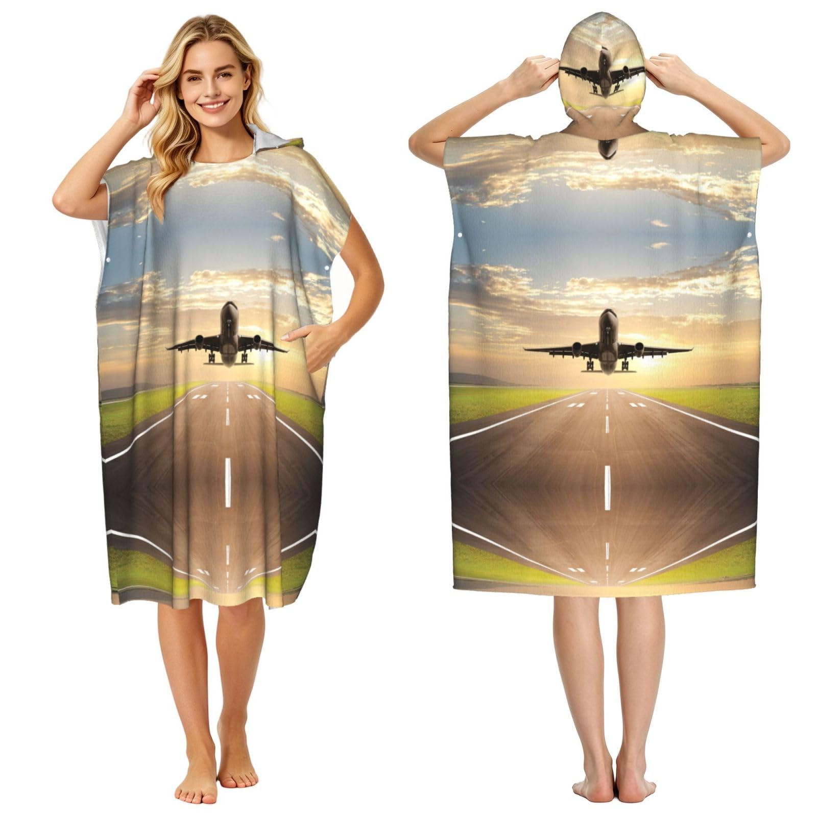 Poncho à capuche pour piscine séchage rapide peignoir avion adulte mixte