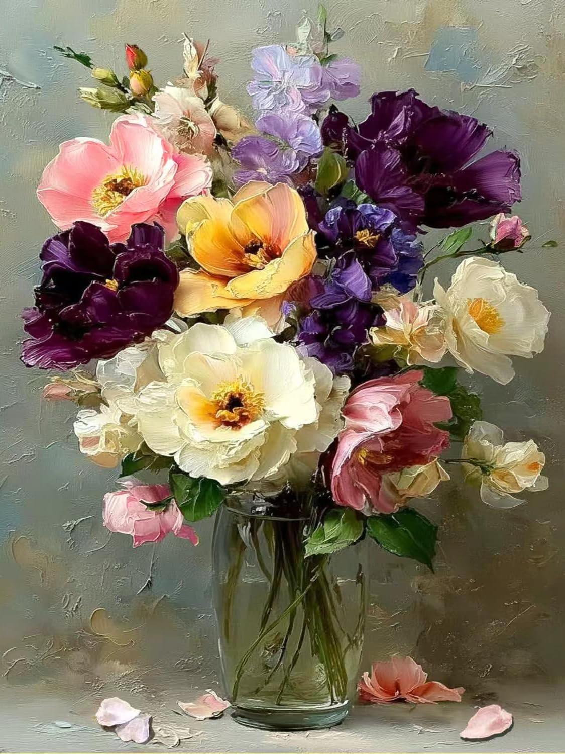 MISCER Bouquet in Vase Diamond Painting Kits for Adults, Peony 5D Full Drill Round Gem Art Kit for Beginners, DIY Arts and Crafts for Home Wall Decoration 30x40cm