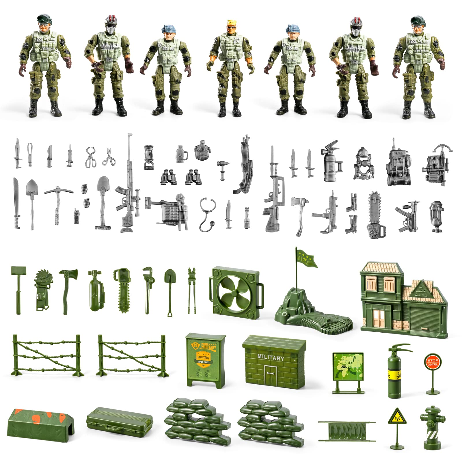 JASSKKBO 78-in-1 Army Men Toys For Boys 4-7 & 8-12, Includes Army Base, Action Figures, Truck, Tank, Helicopter, Kayak Boat, Parachutes, Base Play Map - Boys' Birthday Gift & Party Favors In