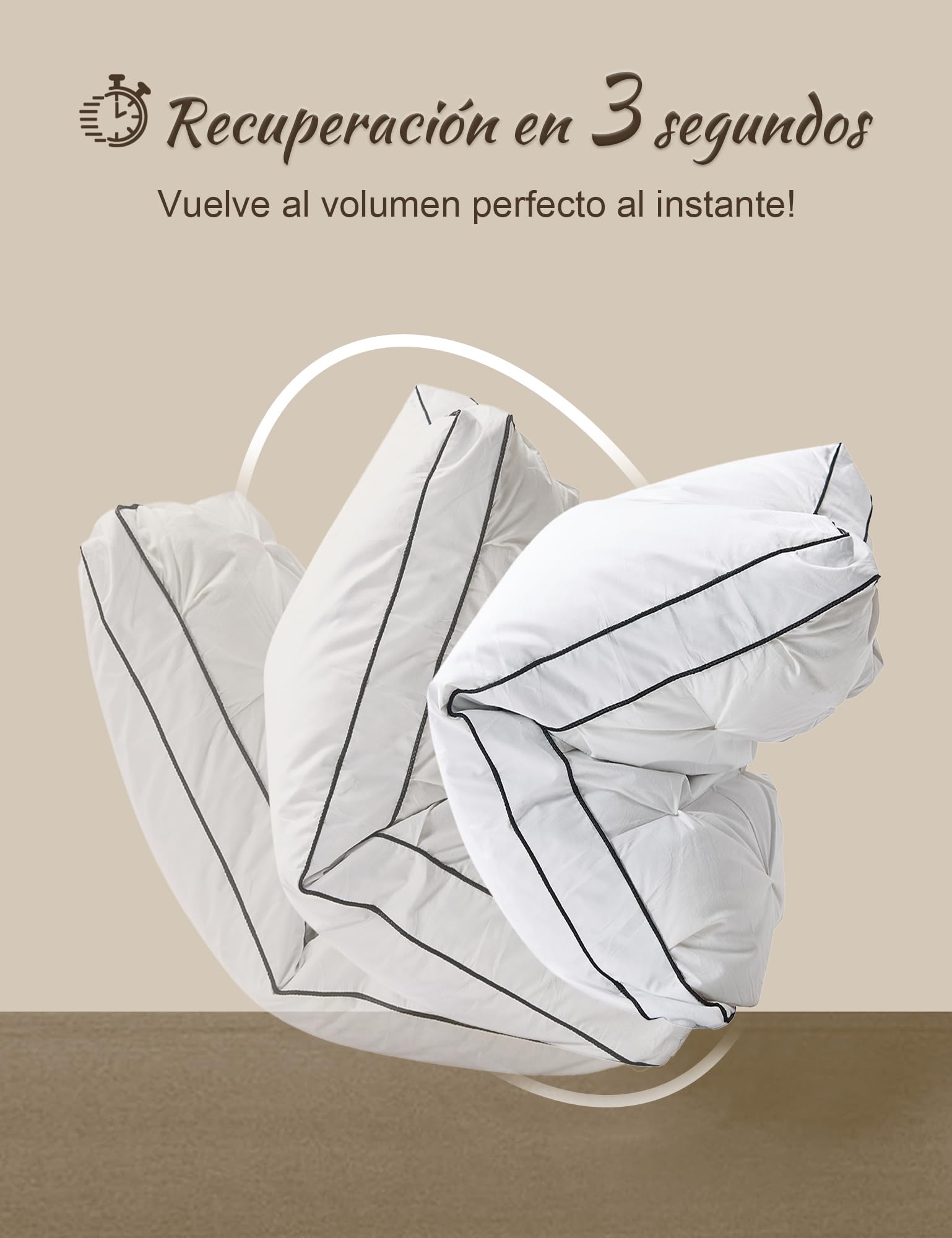 BPC Almohada de plumón 40x80 cm Pack de 2, Almohada 3 Cámaras con 90% Plumón Exterior y Relleno Que Contiene Plumas, Suave con Buen Soporte, Funda 100% algodón orgánico, Lavable
