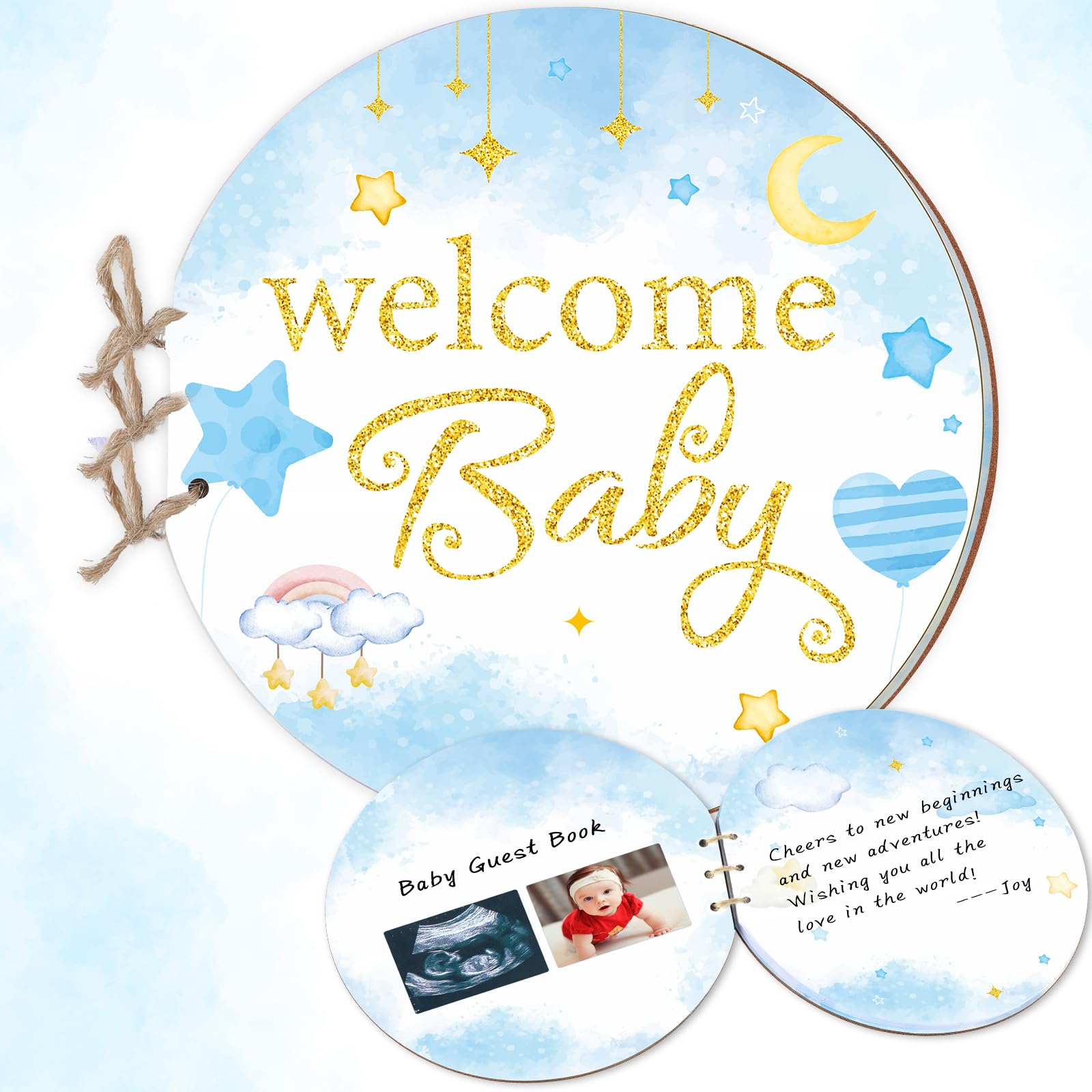 party greeting Baby Shower Guest Book Alternative Blue Baby Shower Guestbook Sign Baby Shower Sign in Guest Book Wood Advice Message Guestbook Keepsake Gift for Boy Baby Shower Activity Party Supplies