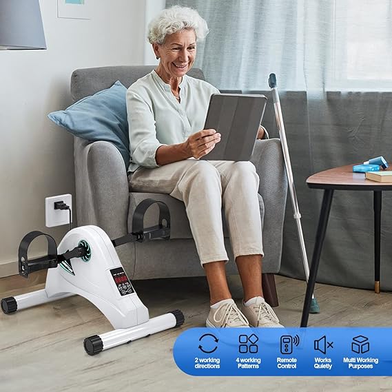 Upgraded Motorized Mini Exercise Bike Pedal Exerciser for Seniors Rehab Training, LUBBYGIM Electric Under Desk Bike Pedal Exerciser for Arm/Leg Fitness & Physical Therapy, 6 Levels Speed Adjustment