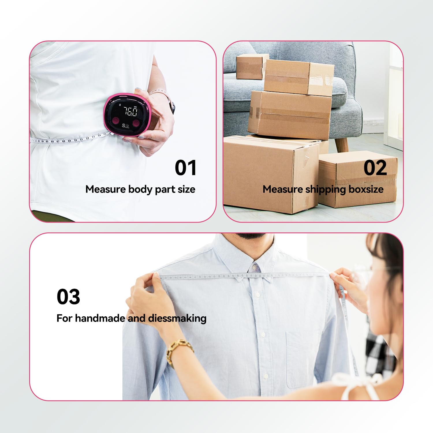 Fitdays - Cinta métrica inteligente para medir el cuerpo, pantalla LED HD, herramienta de monitoreo de grasa corporal para fitness y pérdida de peso (rosa)