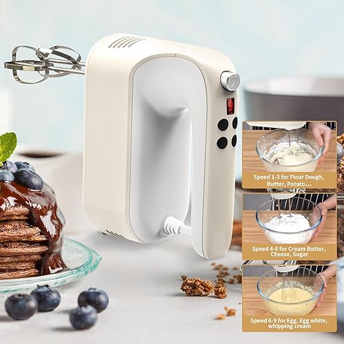 Miniatura 7 de Batidora de mano digital de 9 velocidades, potente motor de CC de 400 W, batidora de mano para hornear con estuche de almacenamiento a presión, 5