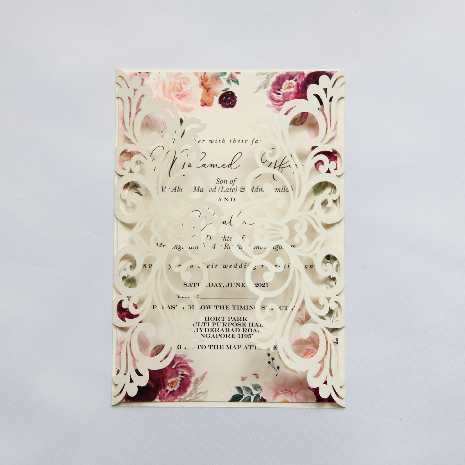 25PCS Pearl Ivory Laser Cut Wedding Invitations Cards with Envelopes,Blank Inner Sheets,Ribbons for Wedding Bridal Shower Quinceañera Engagement