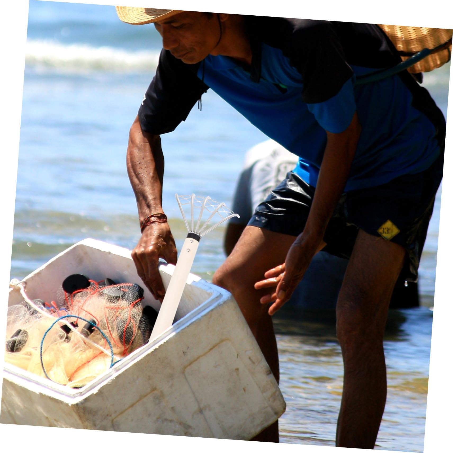Rastrillo De Mano De Acero Inoxidable 304 Cinco Púas y Malla, Herramienta para Excavar Almejas y Mariscos Playa, Mango Largo Ergonómico para Aflojamiento De Tierra, Set De 2 Piezas