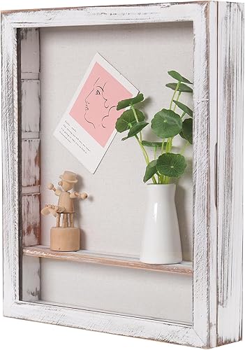 Caja de sombra de 14 x 17 pulgadas con estantes, cajas de sombra grandes con estantes ajustables para recuerdo, monedas, alfileres de playa,