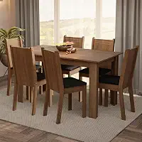 Conjunto Sala de Jantar Mesa Tampo de Madeira 6 Cadeiras Rustic/preto Analu Madesa