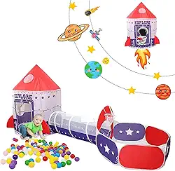 Barraca Infantil Estrela Rosa, Cabana Menino, Casinha Menina, 3 em 1 Com Toca Túnel e Cesta Basquete para Uso Interno e Ar Livre (Astronauta Azul)