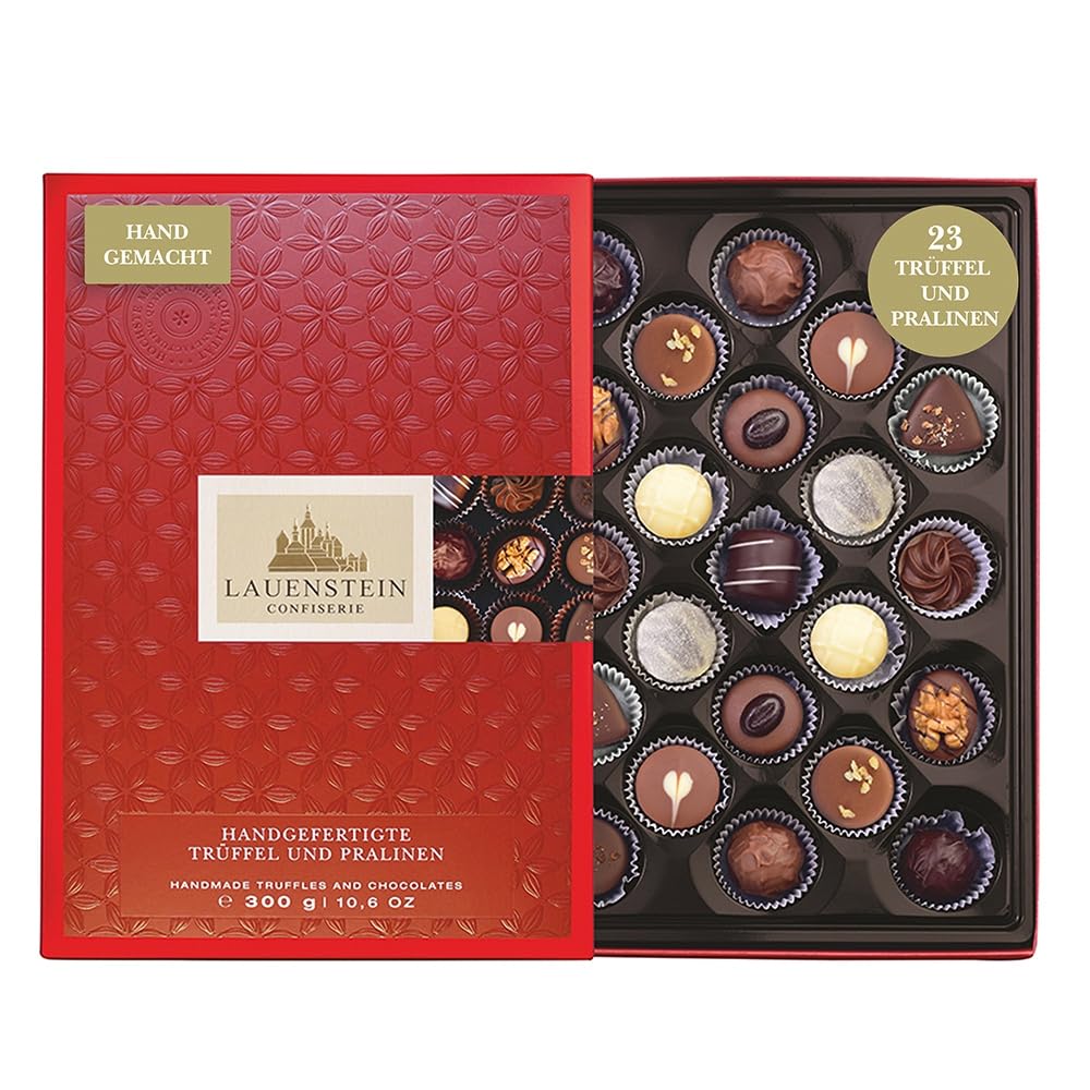 Lauensteiner Trüffel- und Pralinenspezialitäten | 300g, 23 Pralinen | 12 Sorten mit Alkohol | Geschenk für Mann oder Frau