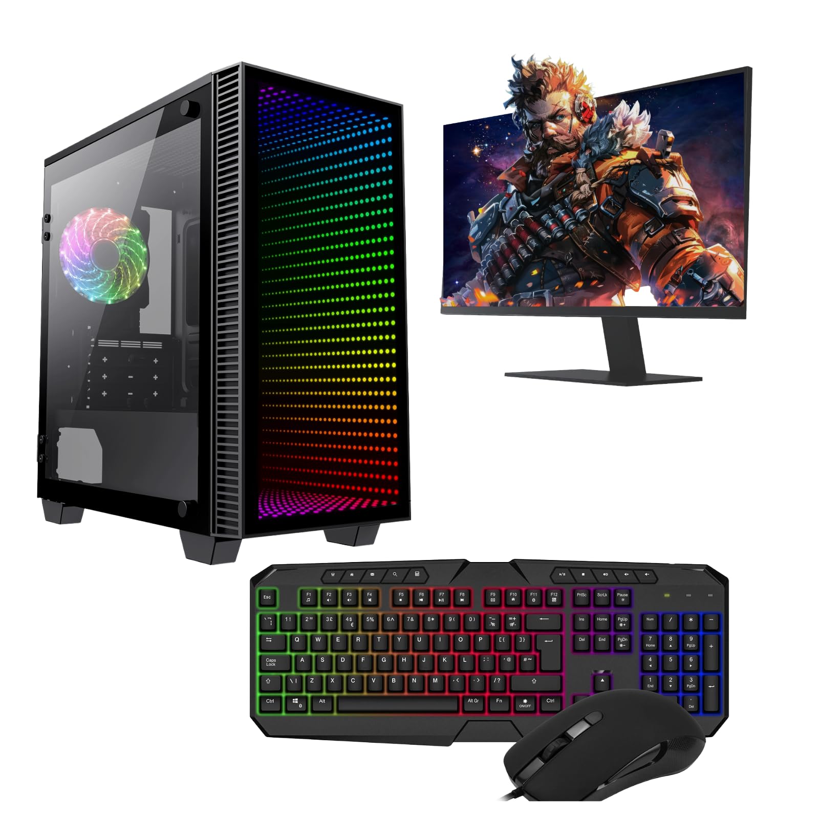 Gaming PC – Intel Core i5, GT 710 2GB Graphics, 16GB RAM, 1TB HDD + 128GB SSD, Windows 11 Pro, 22" Monitor, Keyboard, Mouse – High-Performance Gaming PC Bundle (CIT Seven Black)