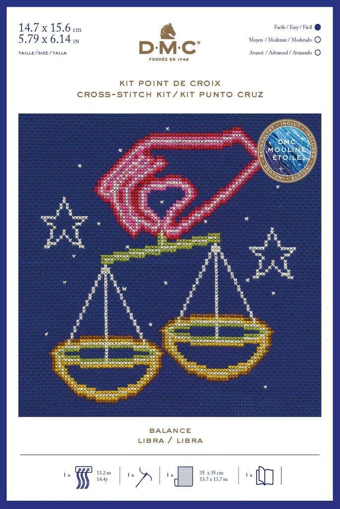 DMC Star Sign Cross Stitch Kit - Libra, Includes Aida Fabric 5.5pts/cm, Mouliné Étoile Thread, Needle and Chart