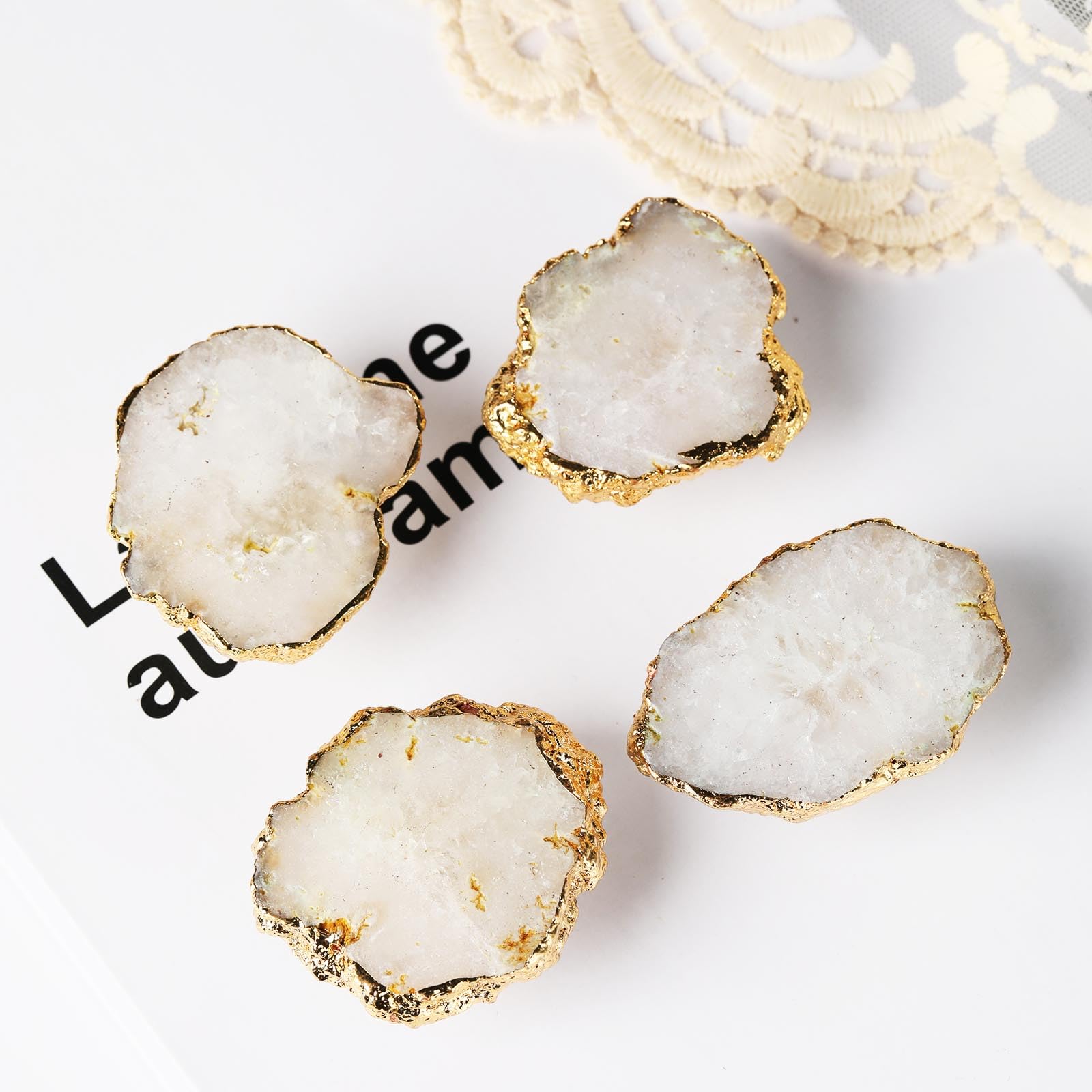 置物 oudo Natural Stone M FZBHRO White Geode Cabinet Knobs Crystal Stone Drawer Knobs