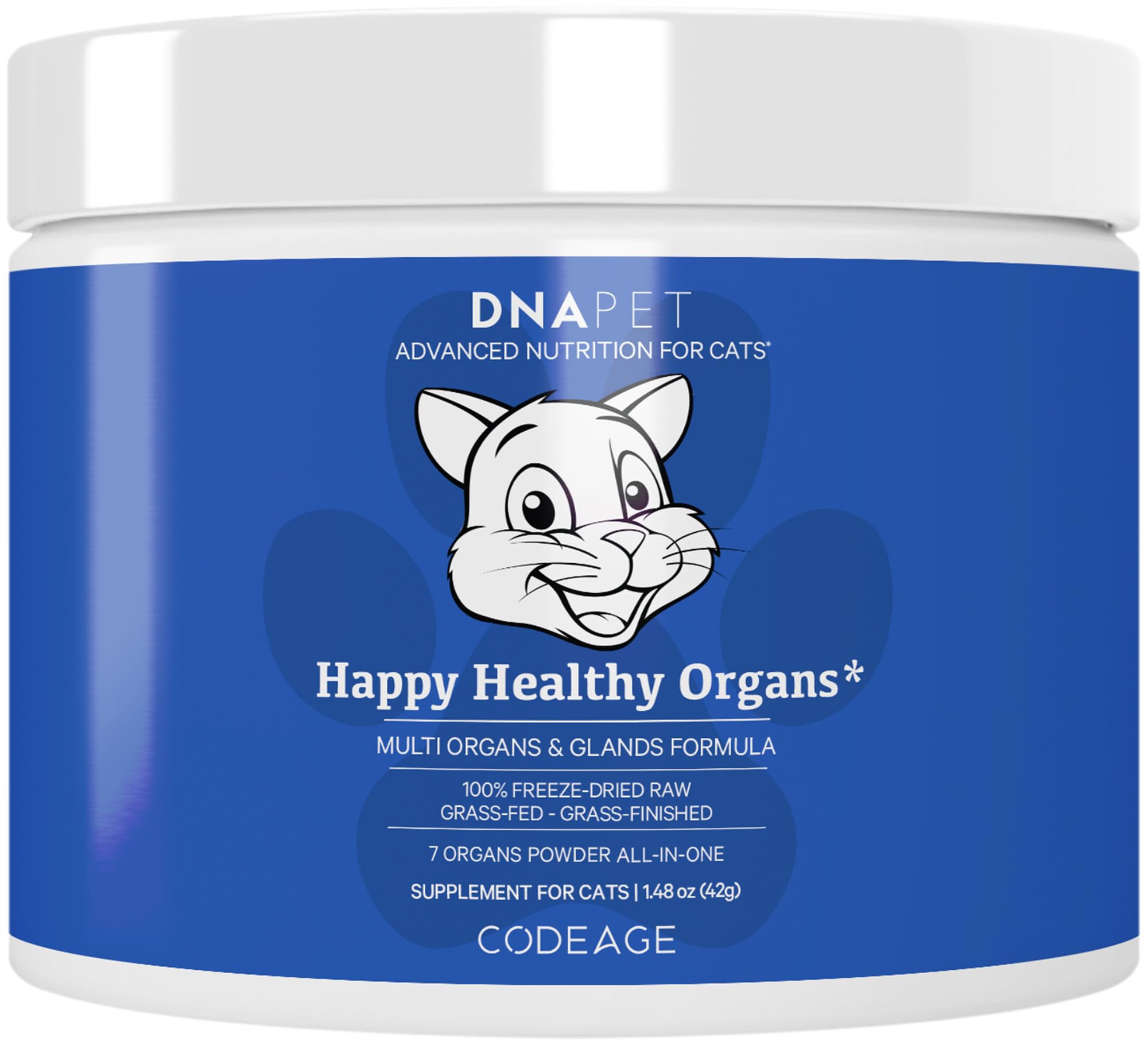 Happy Healthy Organs & Glands Supplement For Cats, Freeze-Dried Raw Bovine Liver Grass-Fed Bone Marrow Heart Kidney Pancreas, Bovine Thymus Iron Multi Organ Powder, Joints Cat Vitamins 1.48 oz