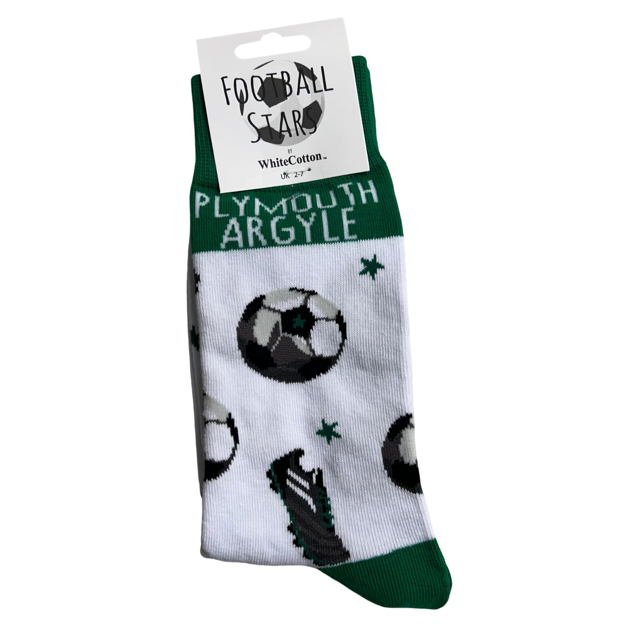 White Cotton Cards Unisex Plymouth Argyle Pilgrims Fc Football Club - Football Fan Novelty Socks. Size Uk Small 2-7 (S-Fn15-S)