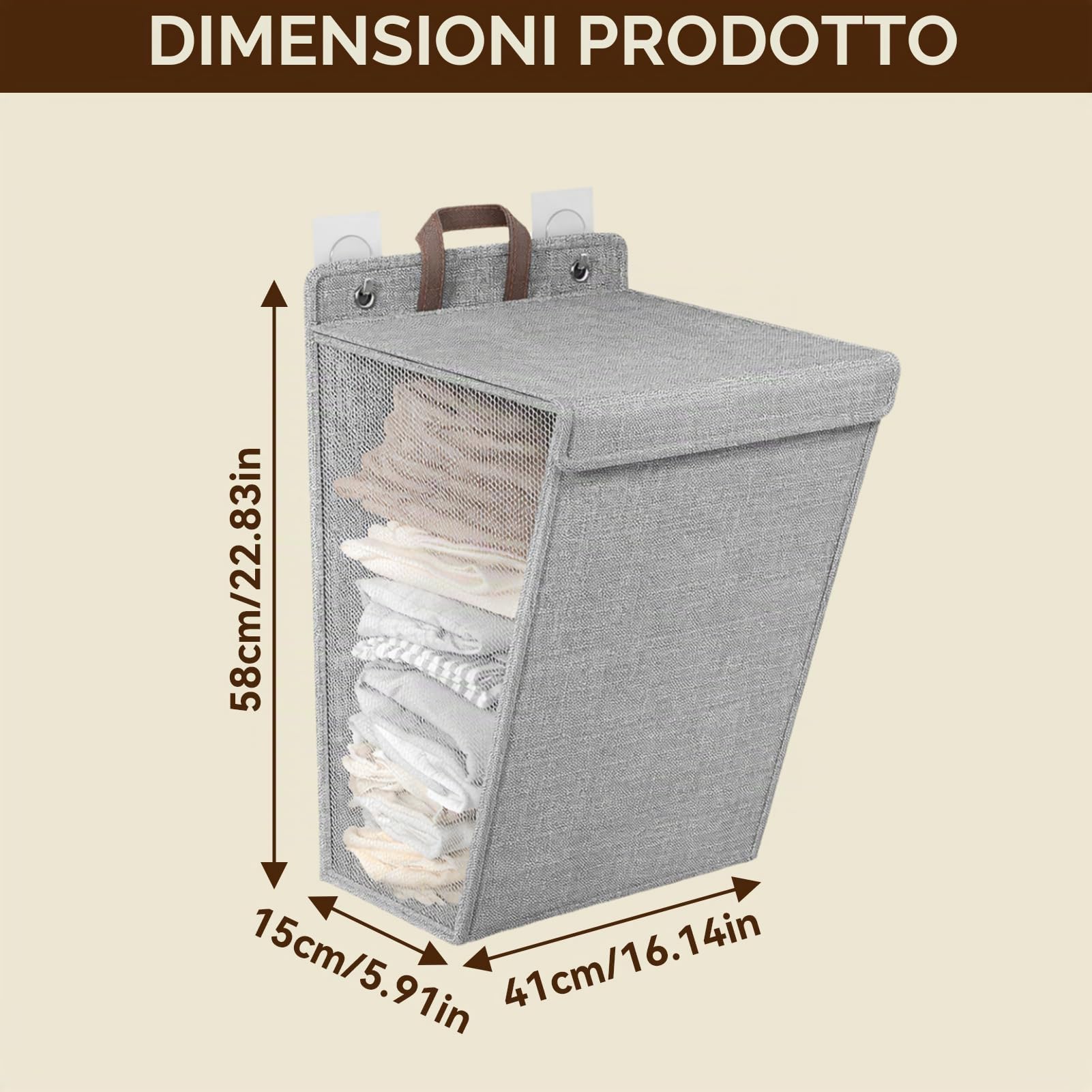 Cesto Per La Biancheria da Appendere al Muro, Cesti Per La Biancheria da Parete Pieghevoli Cesto Per La Biancheria da Appendere Cesto Per Armadio Pensile Portatile Per Armadio(Large-Grigio)