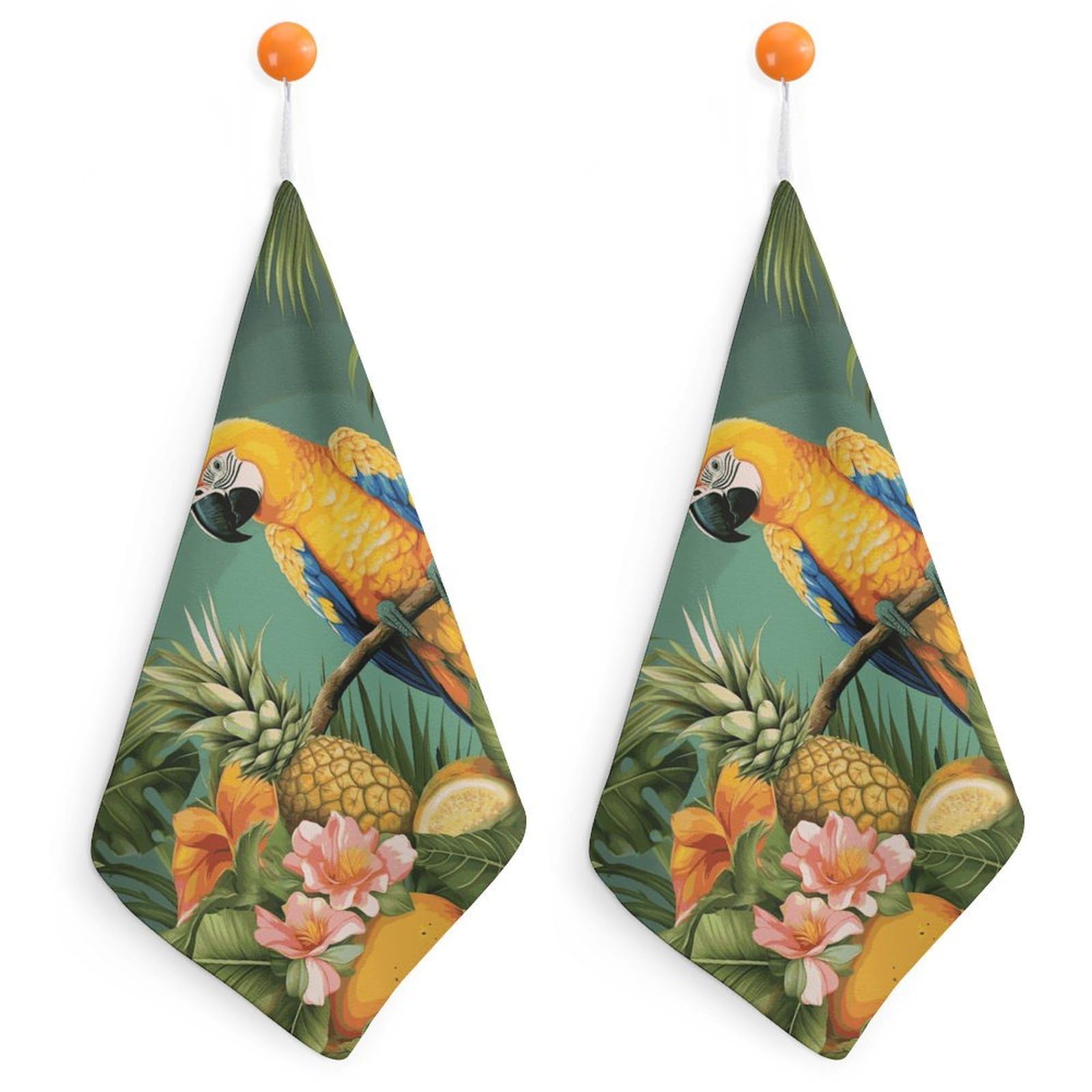 LDGSUPH Summer Parrot Pineapple Bird Hand Towels Fashion Hand Face Towel with Hanging Strap Absorbent Soft Decorative Towel Fade Resistant Cozy Face Cloths for Kitchen Gym Bathroom Towels 2PCS