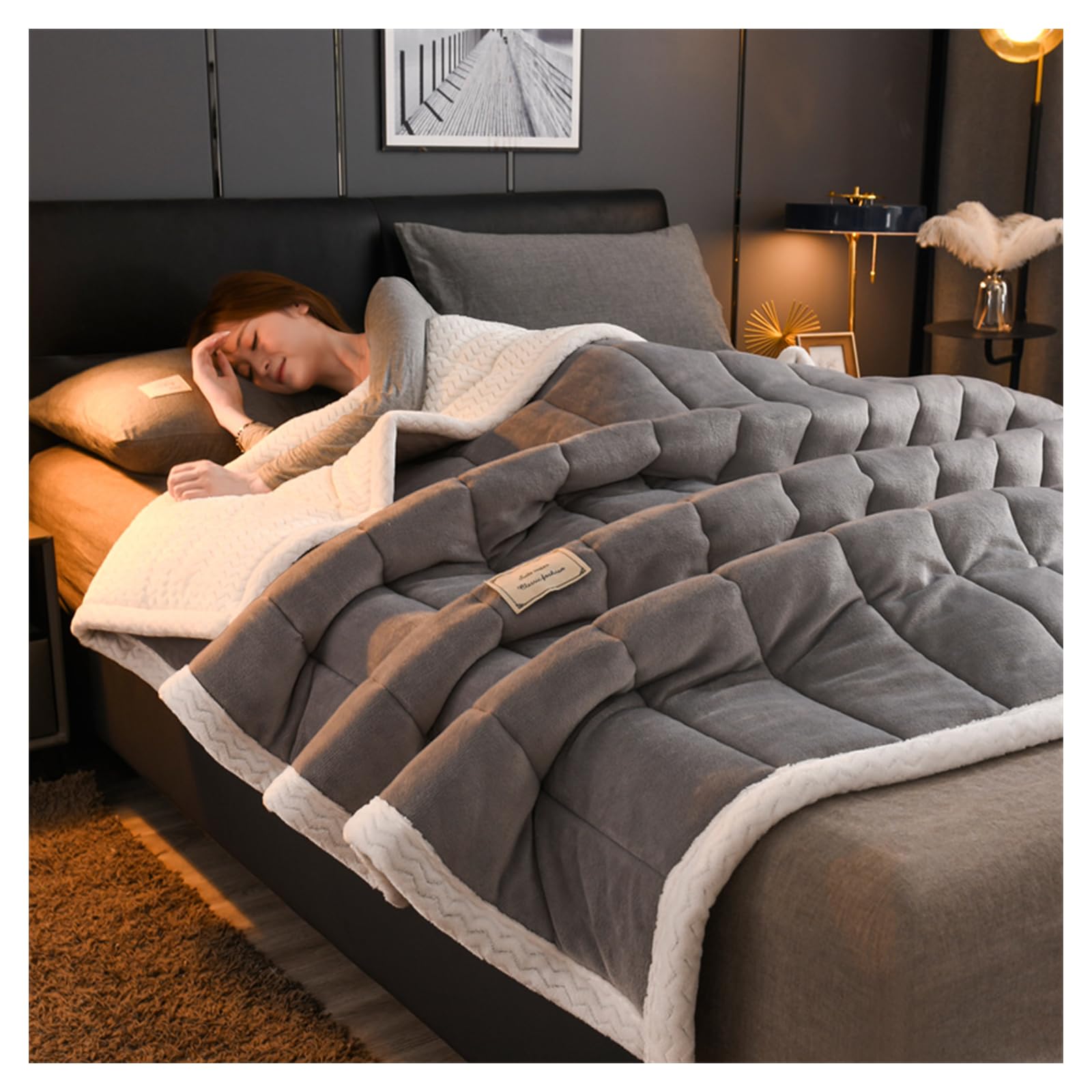 Ergocar Grey Fleece Blanket, Fuzzy Soft Sherpa Flannel Weighted Blanket Throw, Reversible Soft Fluffy Thick Throw Blankets, Warm Home Decoration Blanket, For Couch, Bed, Sofa