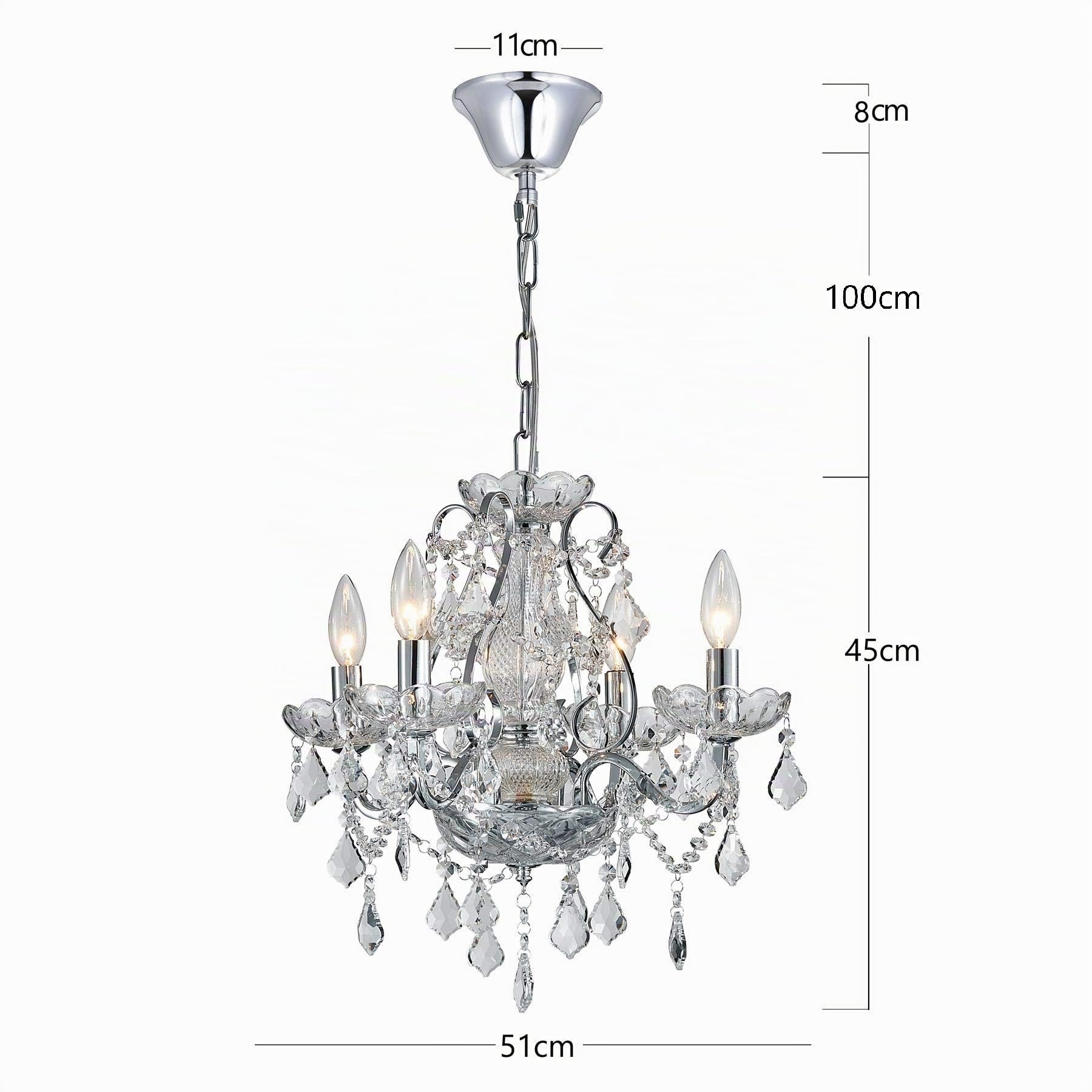 BESTIER Modern Chrome Pendelleuchter Kronleuchter Kristallbeleuchtung Deckenleuchte Lampe für Esszimmer Badezimmer Schlafzimmer Wohnzimmer 4 E14 Lampen Erforderlich D51cm x H45cm