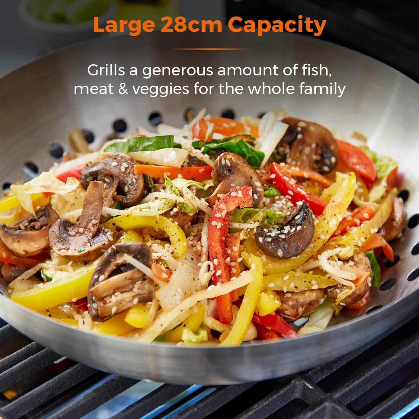Tower, Outdoor Living Stainless Steel Grill Wok with Folding Bakelite Handle, Stainless Steel, T932017 - Image 4