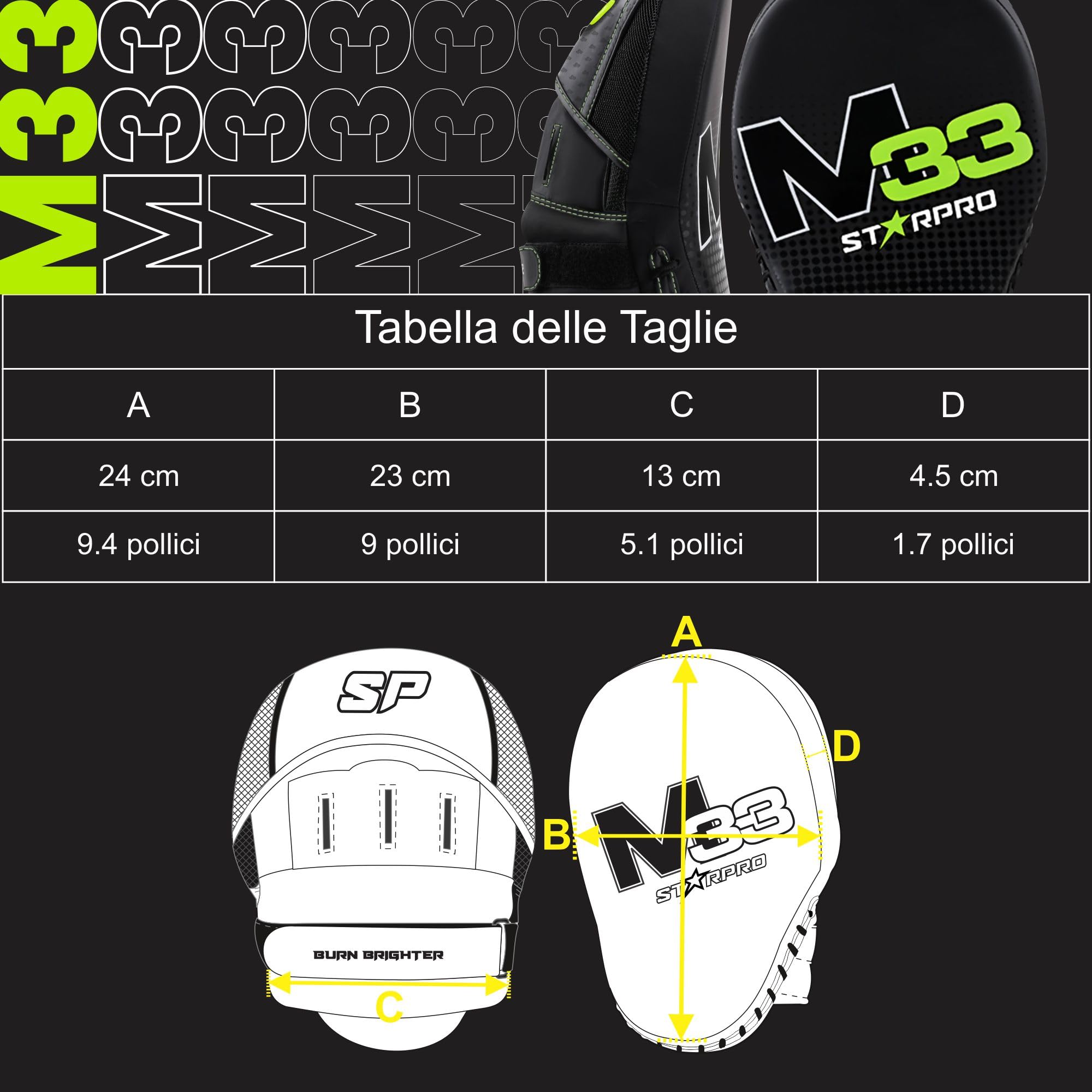 Starpro Colpitori da Boxe Ricurvi in Pelle Sintetica Opaca con Cinturino Regolabile. Coppia Scudo Pads per Allenamento Boxe, MMA, Kick Boxing, Arti Marziali, Muay Thai. Colore Nero e Verde