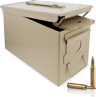 Ammo Storage Box - Tan .50 Caliber Ammunition Flip Top Lockable Storage Box - Waterproof Metal Military Ammo Can Container - Airtight Latching Dry Box Bullet Case Steel Field Box - Redneck Convent