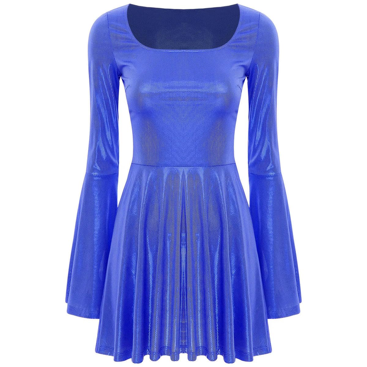 Vestido corto ajustado para mujer, manga larga, espalda recortada, cintura alta, vestido de línea A, vestido corto metálico, vestido de fiesta y vacaciones