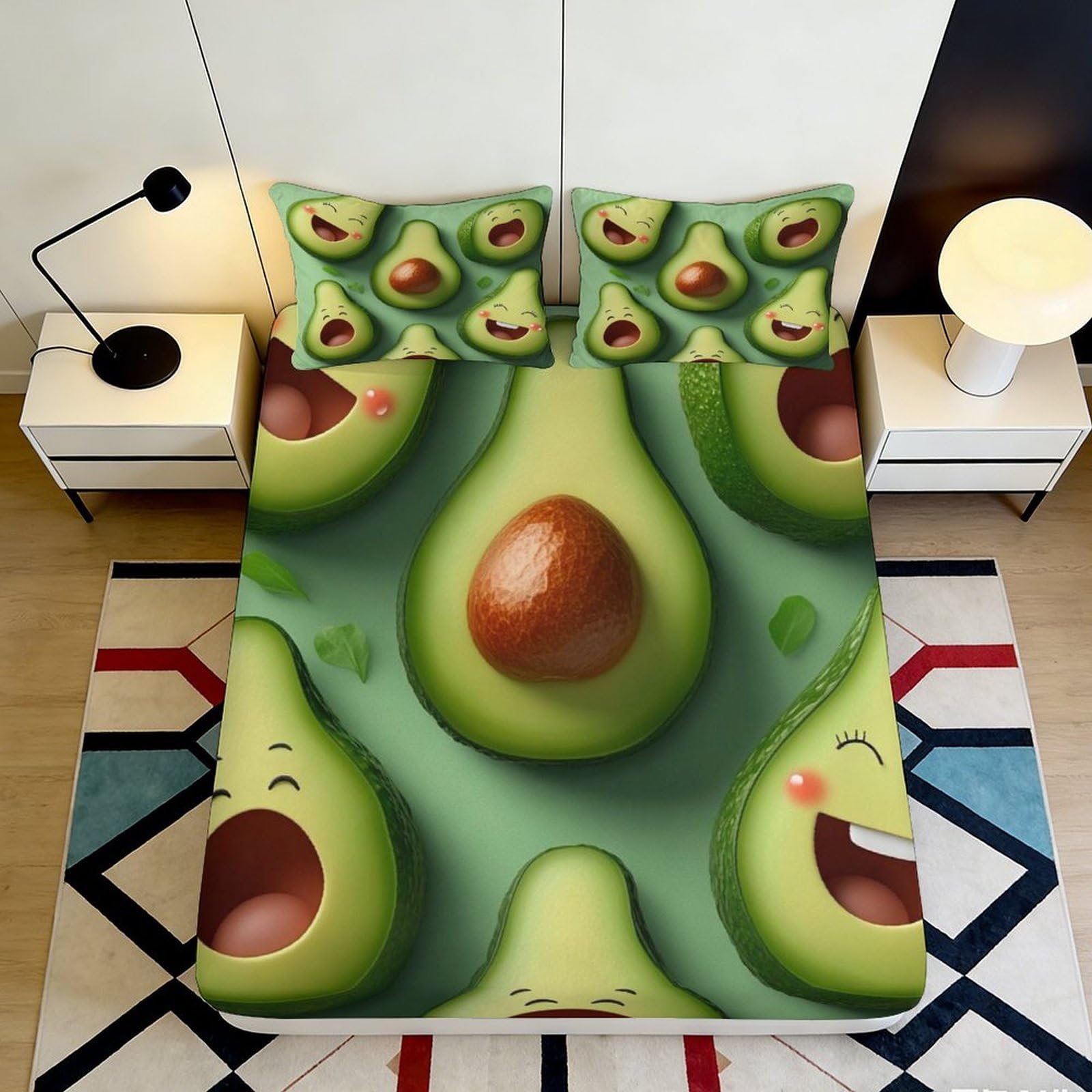 Dhbaneiok Style-2 3D Printed Avocado Cartoon Fitted Sheet Microfiber Soft Breathable Green Fruit Bed Cover For Bedroom Dorm Decor 90X200x25cm