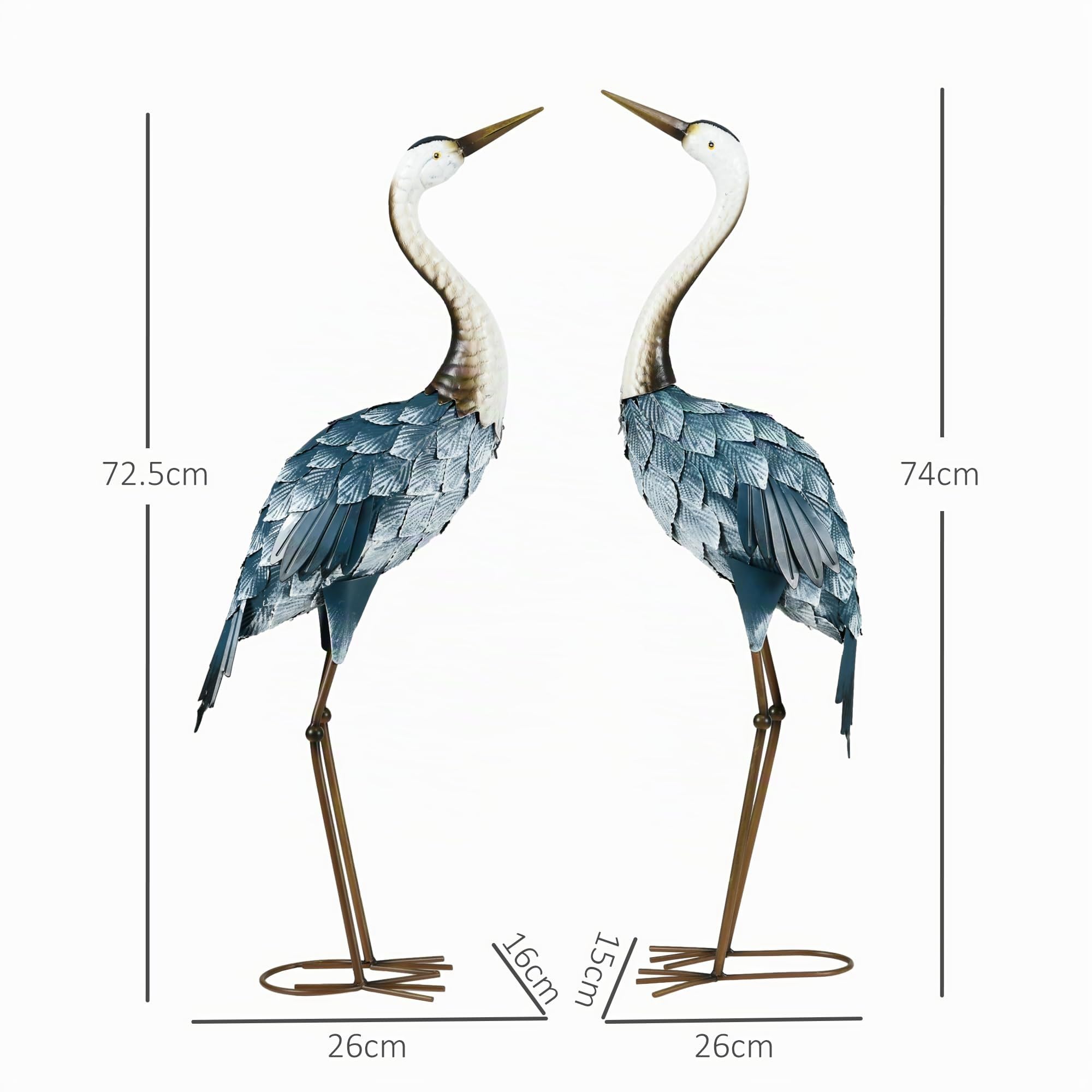 Outsunny Lot de 2 Statues de Jardin Sculpture Grue Oiseau 72,5 à 74 cm