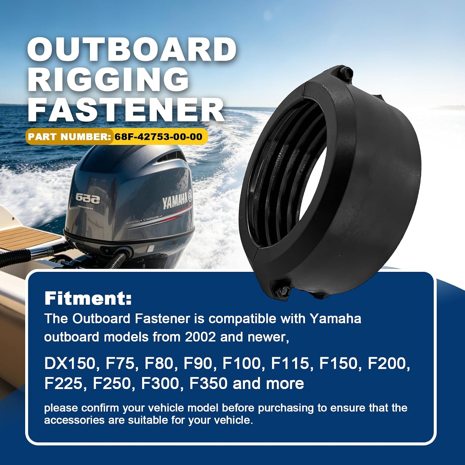 68F-42753-00-00 Outboard Rigging Fastener for Yamaha 4-Stroke Outboard | Compatible with 2002-Up F100 F115 F150 VZ150, Rigging Fastening Fitting