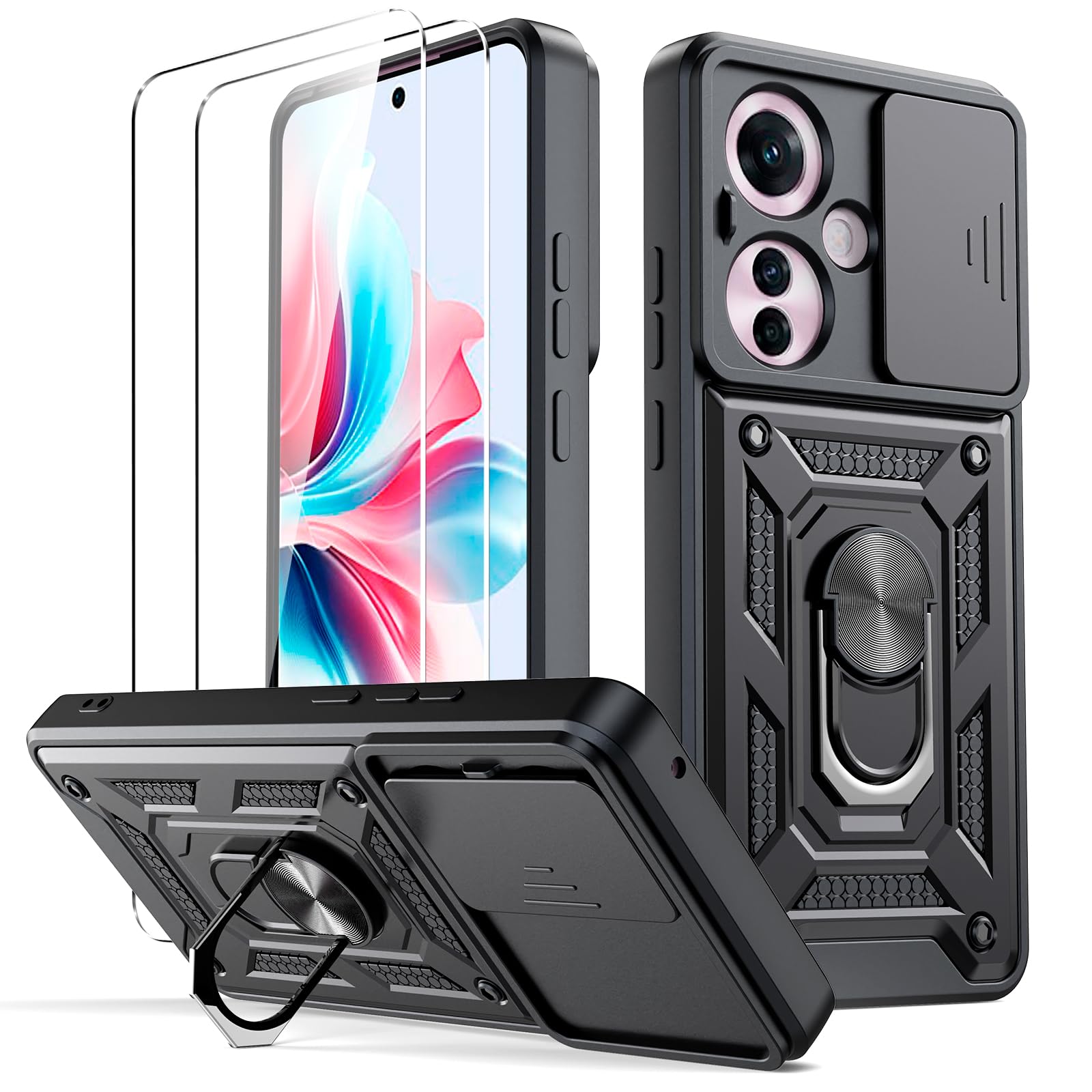 Effcotuo Magnétique Coque Pour Oppo Reno 14 FS/14FS/14 F/14F 4G/5G Case Avec MagSafe, Anti-Chute Silicone Souple + Acrylique Givré Coque, Etui Translucide Mat Arrière Housse Fine Antichoc - Noir