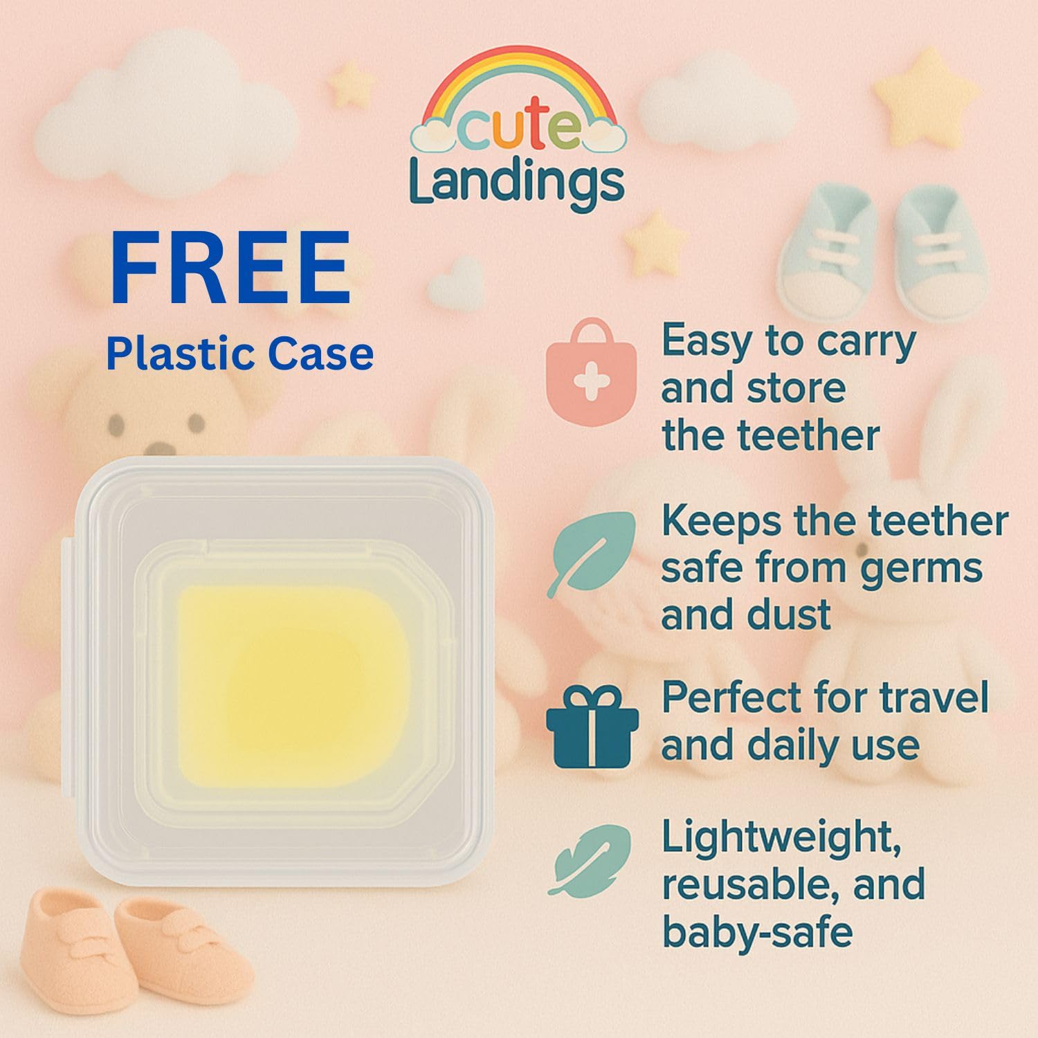 Cute Landings Silicone Teething Toy for Newborn Baby Girls & Boys | BPA-Free, Food-Grade | Gum Relief, Chewing Aid |Teether| Easy-to-Grip Essentials (3+ Months) 1