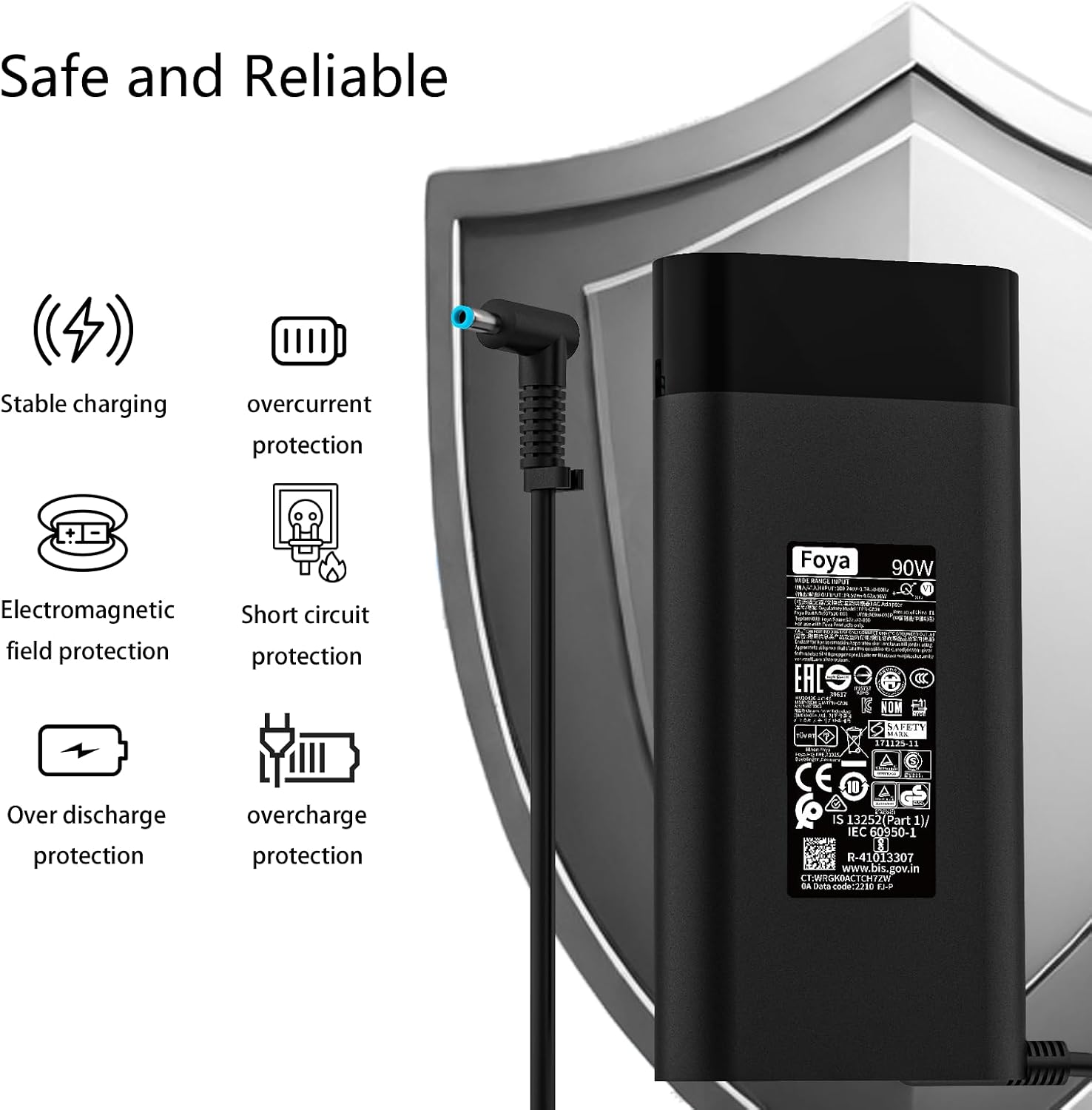 90W 4.62A Smart Ac Adapter Charger Fit for HP Pavilion 14 15 M4 Envy Touchsmart Sleekbook 14 15 17 Spectre x360 15 with HP 340 G1 250 G2 240 G2 242 G2 248 G1 709986-003 Blue tip Laptop Charger