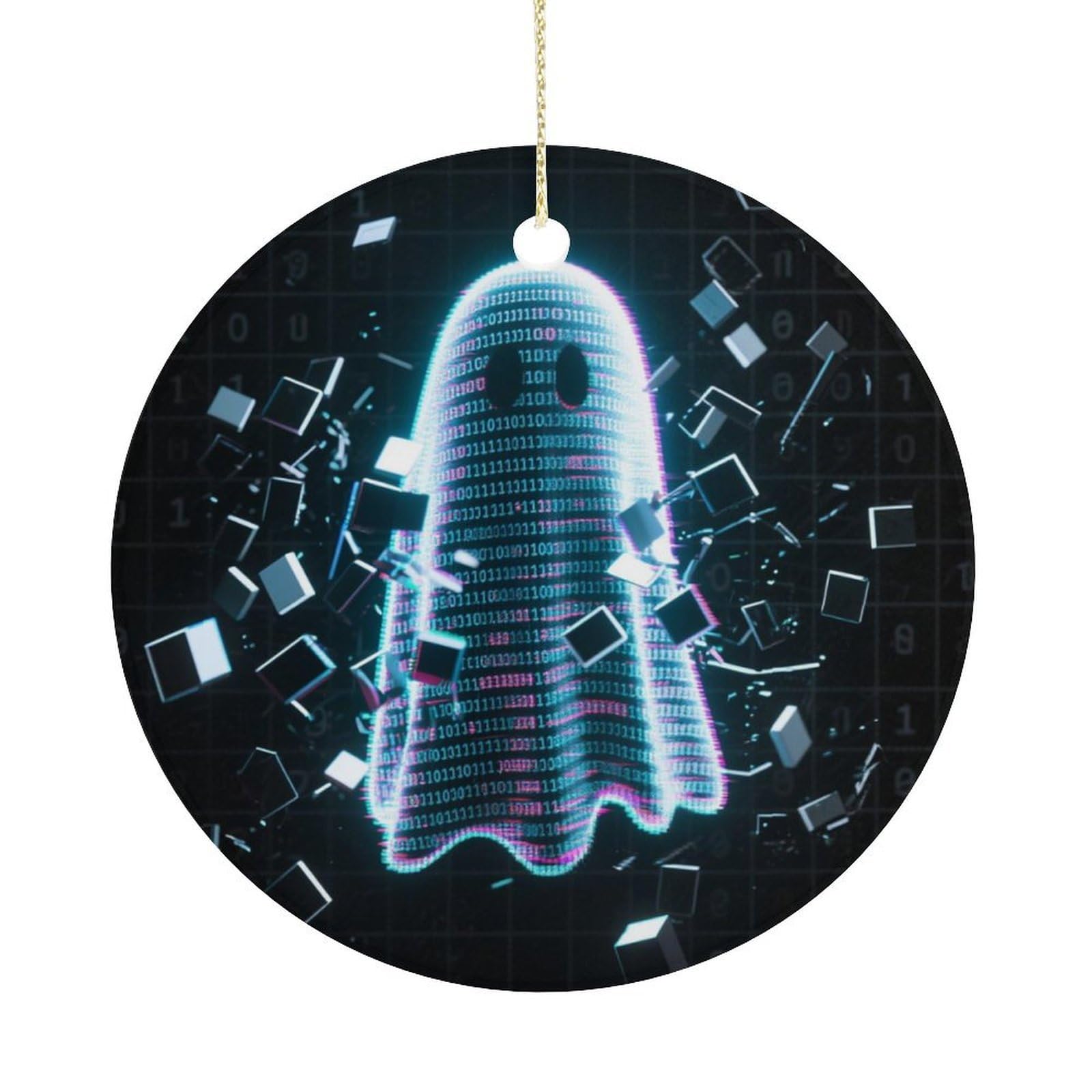 Personalized Christmas Ornaments 2025 Ceramic Hanging Glitch Ghost Ornaments with Gold String Double-Sided Vintage Holiday Decorations for Tree Mantel Tabletop Xmas Party Favors