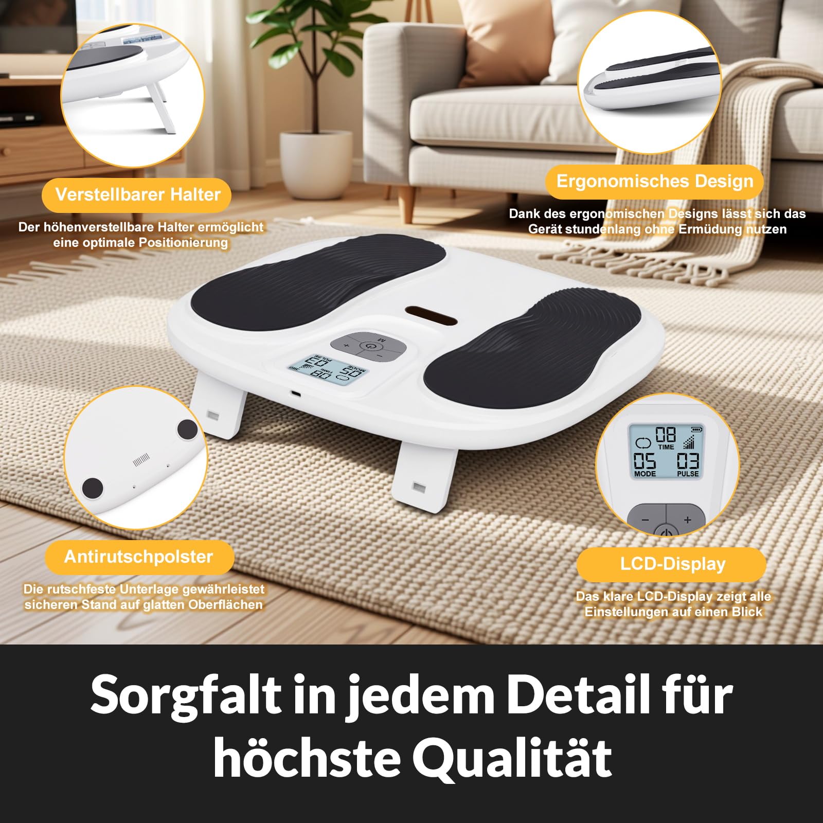 Medic Durchblutungsstimulator für Beine, EMS Fußmassagegerät Elektrisch mit 10 Modi & 20 Intensitätsstufen, Durchblutungs-Stimulator zur Neuropathie, Linderung von Plantarfasziitis & Schmerz (Weiß)