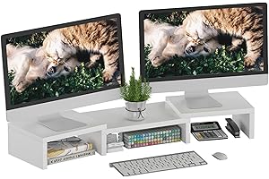 SUPERJARE Adjustable Dual Monitor Riser Stand with Storage