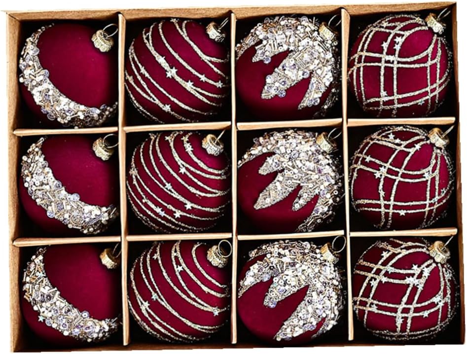 Velvet Christmas Ball Ornaments Set, Flocked Shatterproof Xmas Balls Set Decorative Hanging Ornament for Home Xmas Wedding Party Decor (12pcs Burgundy) Velvet Christmas Ball Ornaments Set, Flocked Shatterproof Xmas Balls Set Decorative Hanging Ornament for Home Xmas Wedding Party Decor (12pcs Burgundy)