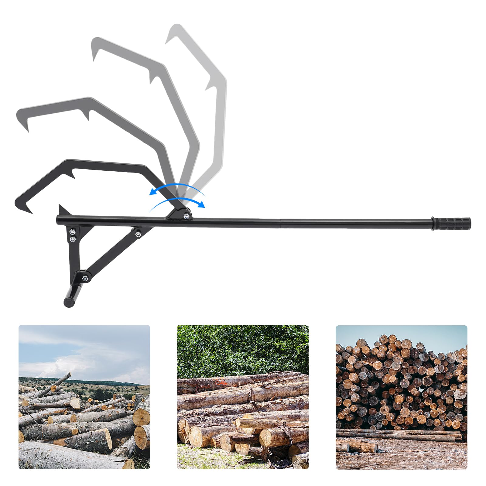 Timberjack - Alzacavi in acciaio, con gancio reversibile, regolabile manualmente, per un sollevamento sicuro, ruote e seghe di tronchi, nero