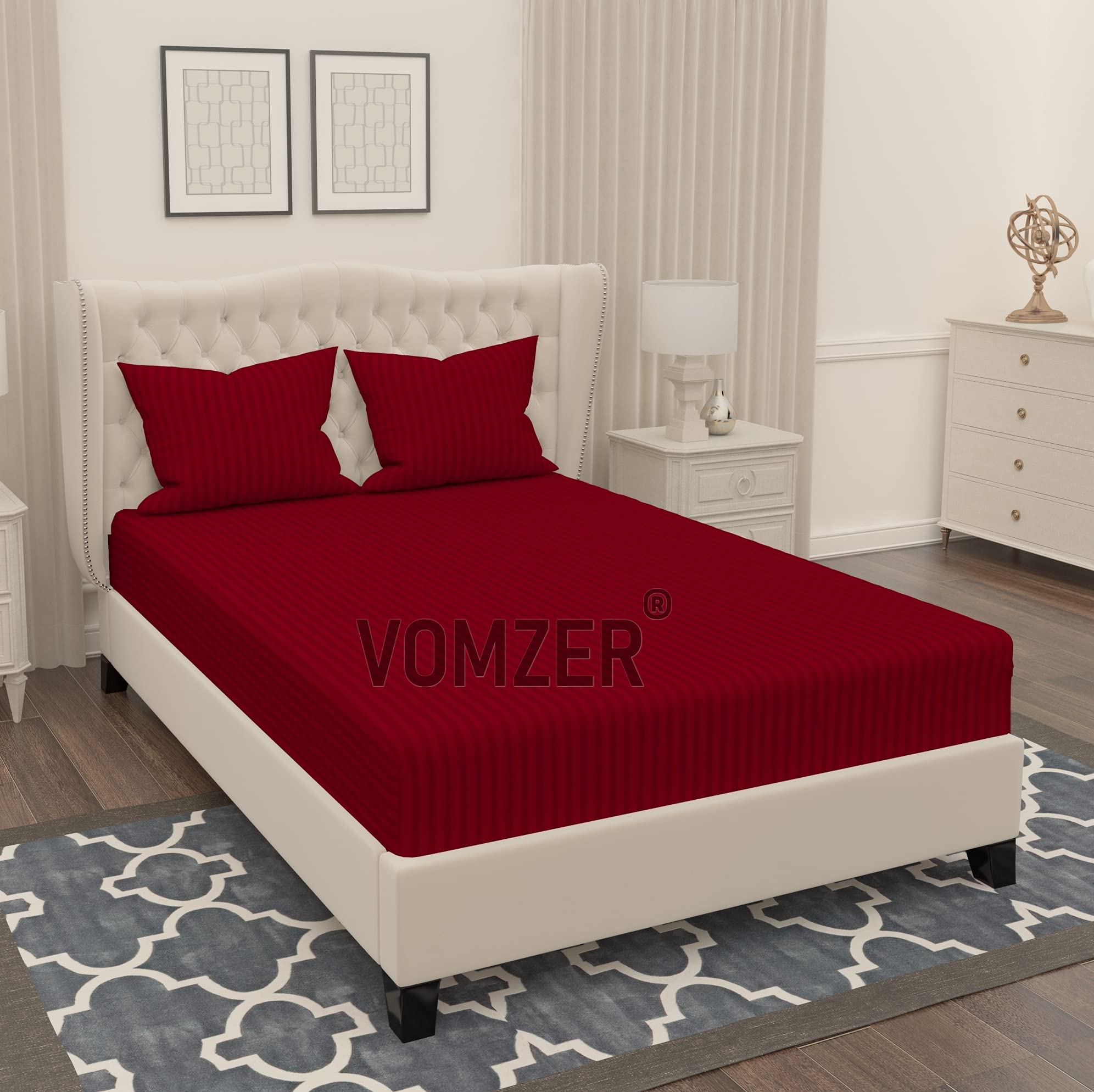 See full amazon price history chart for VOMZER® Home Décor 300 TC Microfiber Elastic Fitted Satin Stripes Plain Bedsheet for Double Bed 72-inch x 78-inch Size with Two Pillow Covers for Home-Hotels-Guest House- (Red Striped, Double) VOMZER® Home Décor 300 TC Microfiber Elastic Fitted Satin Stripes Plain Bedsheet for Double Bed 72-inch x 78-inch Size with Two Pillow Covers for Home-Hotels-Guest House- (Red Striped, Double) (B0976CGX87) Amazon Price History, Amazon Price Tracker