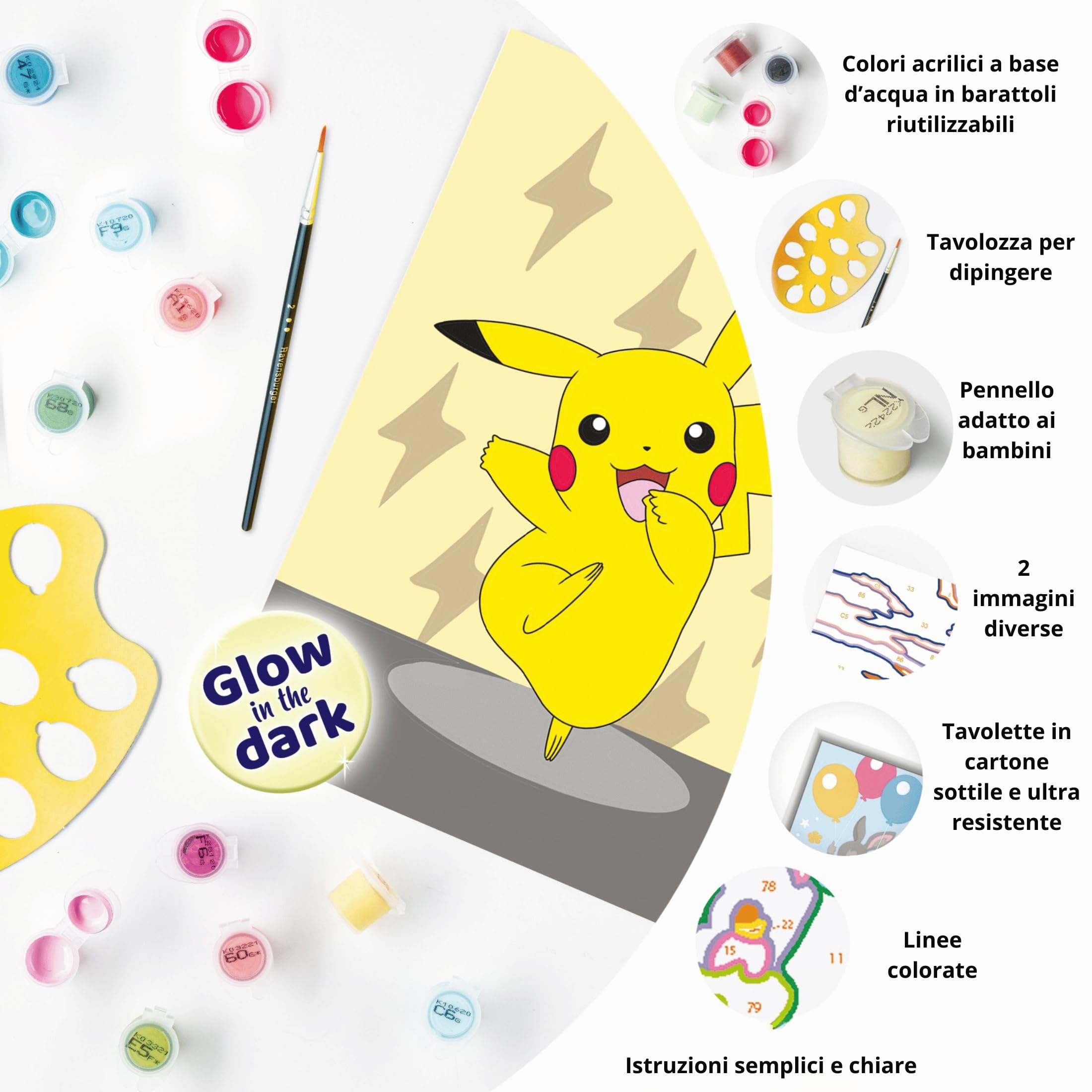 Ravensburger - Creart Serie E Pokemon: Pikachu | Kit Pittura Bambini | Dipingere Con I Numeri Include Tutto Il Necessario | Giochi Bambini 7 Anni O Più