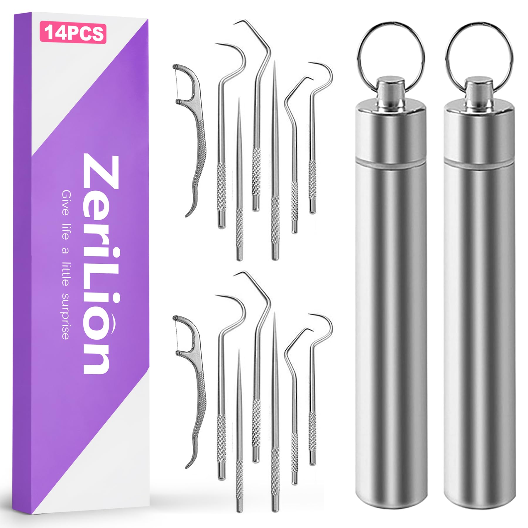 14pcs Stainless Steel Toothpick Set - Reusable Metal Toothpicks for Teeth, Portable Travel Toothpick Tool with Pocket Holder