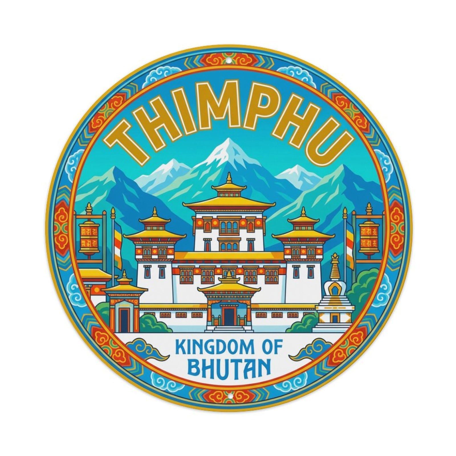 Vintage Travel Bhutan Thimphu Metal Tin Sign