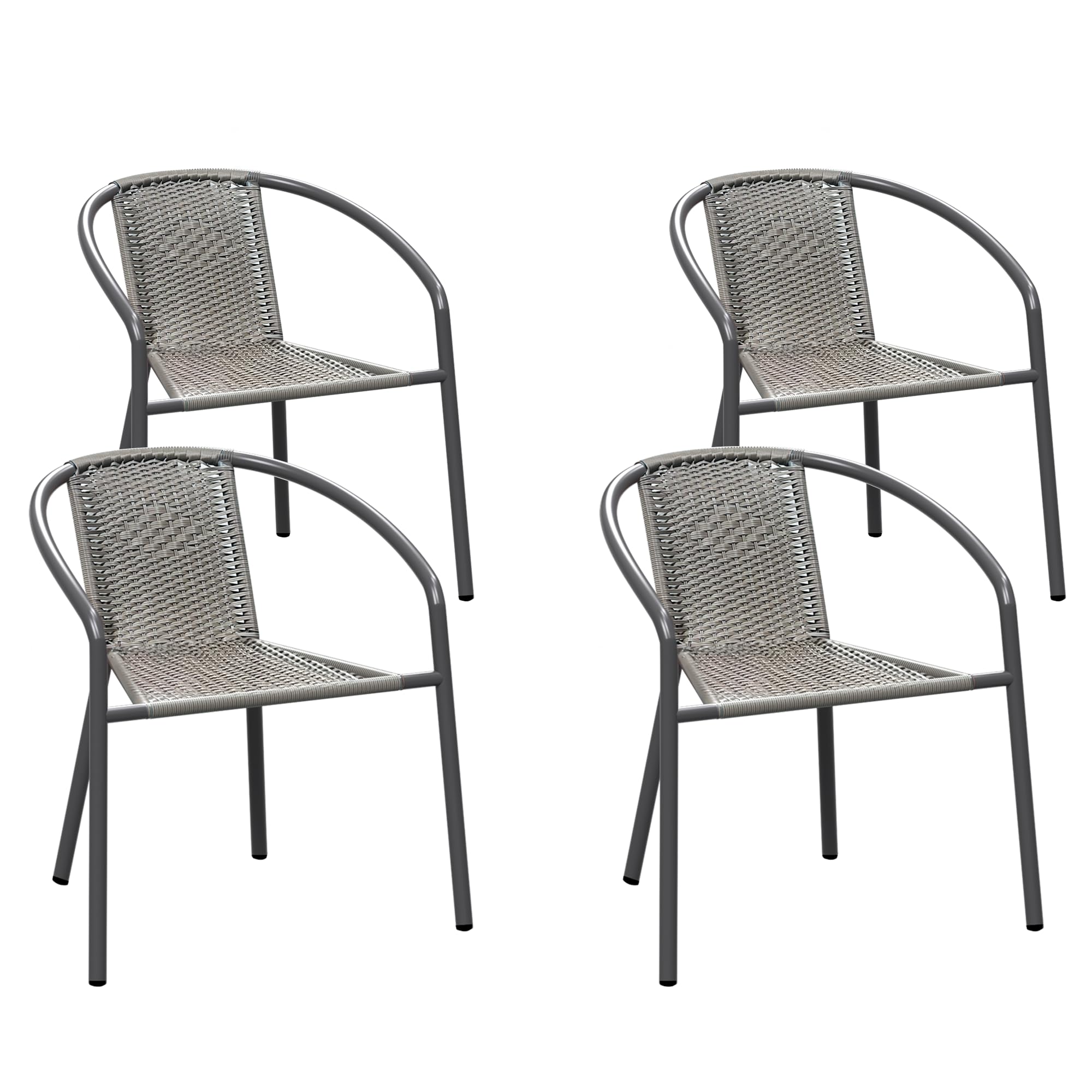 Patio Chairs Set of 4 Outdoor Dining Chairs - Stackable Wicker Rattan Chairs for Balcony, Deck, Bistro, Backyard, Front Porch (Grey)