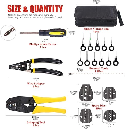 Miniatura 2 de Hilitchi Juego de herramientas de crimpado de alambre de 4 piezas, alicates de trinquete de terminal con 5 troqueles intercambiables,