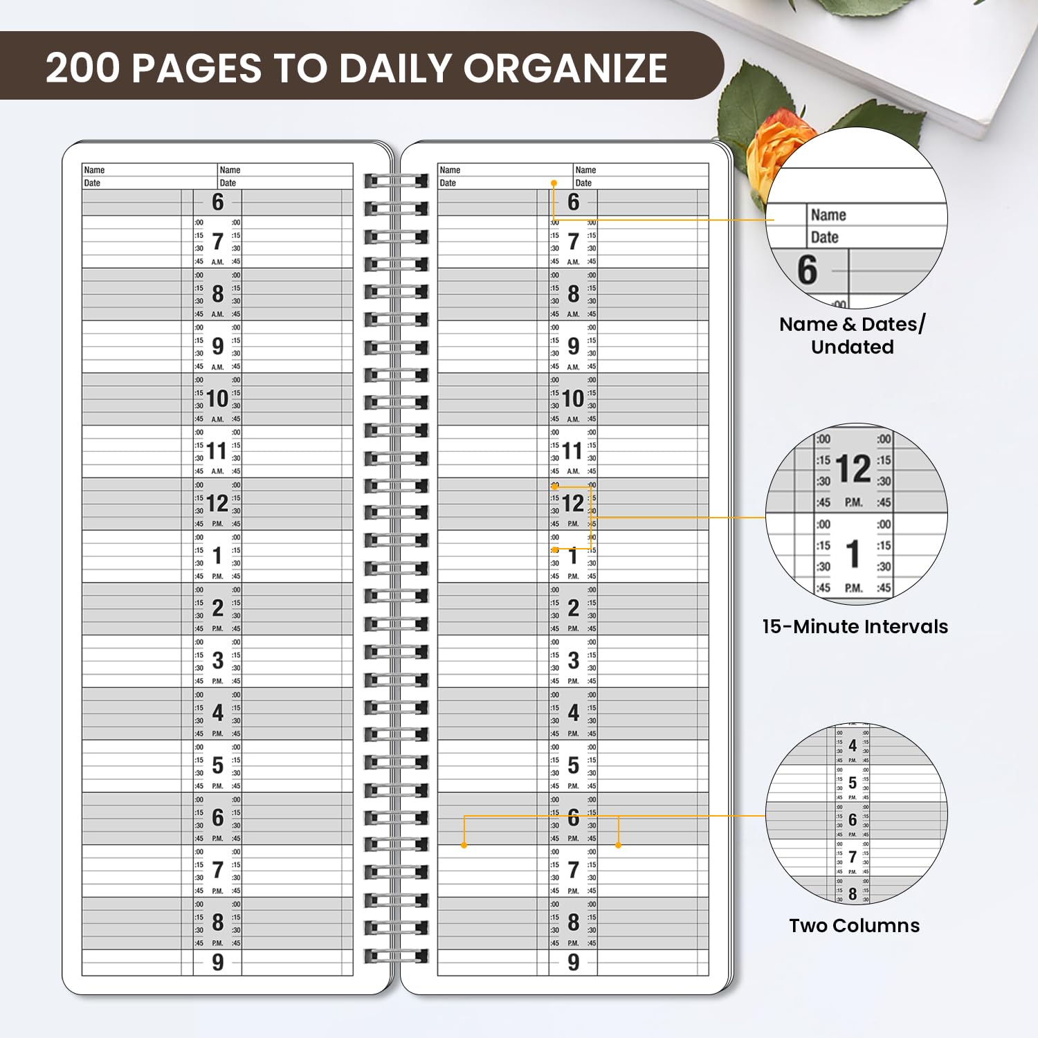 Salon Appointment Book - 4.5'' x 11.5'', Undated Daily & Hourly Schedule Book with 2 Column & 200 Pages - Black - Image 4