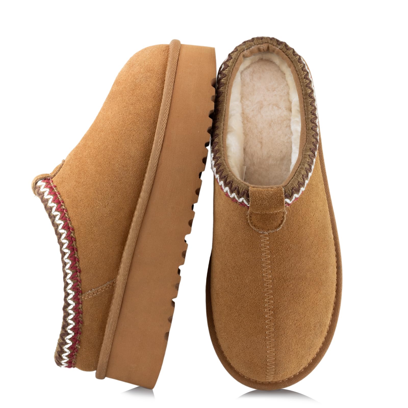 XUNBAI Mini-Stiefel Damen Hausschuhe Plateau mit Echte Wildleder, Warme Winter Schneestiefel, Gemütliche Plattform-Slipper für Drinnen & Draußen