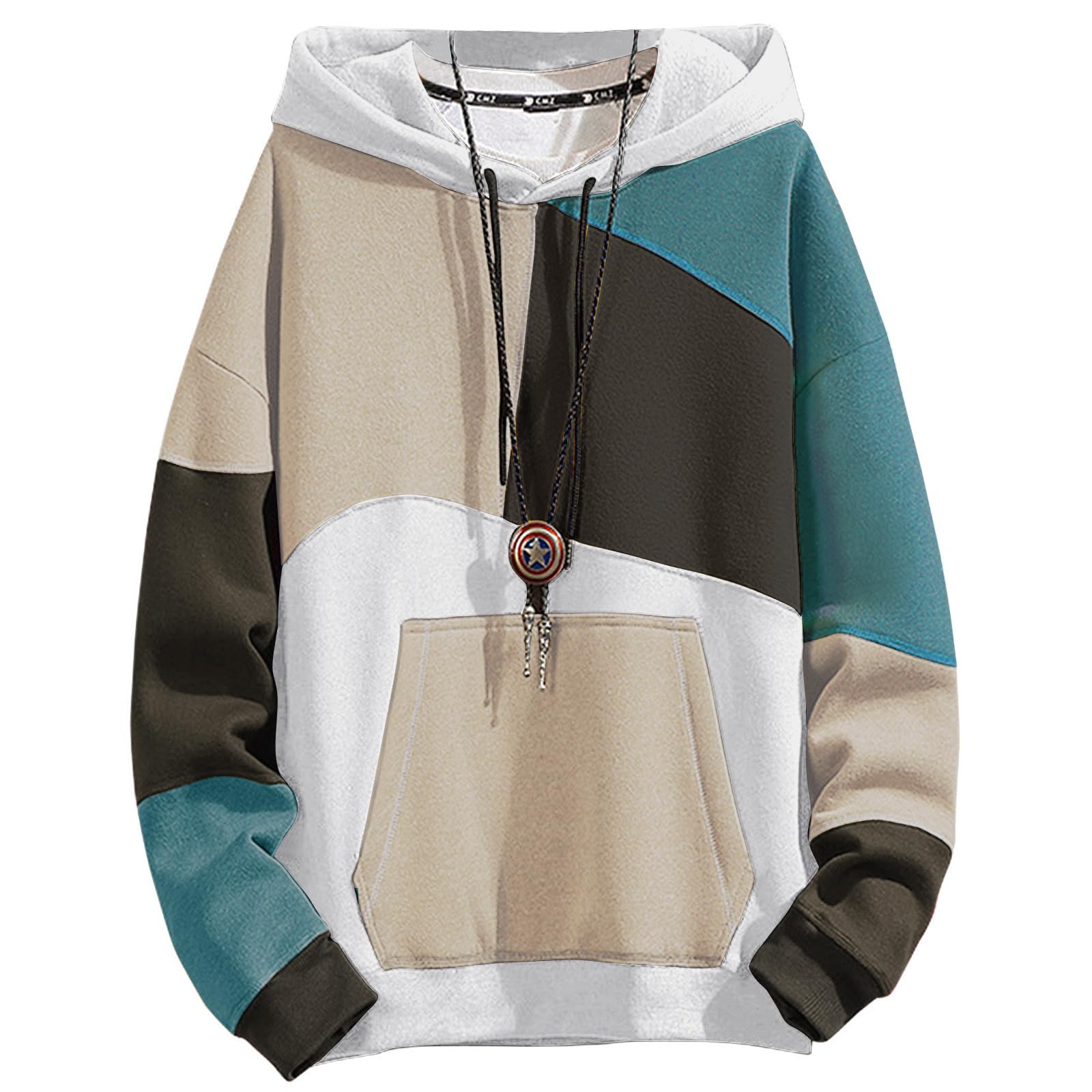 Felpa da Uomo con Cappuccio Techwear Hip Hop Unisex Streetwear Patchwork Jumper Sportiva Maglia